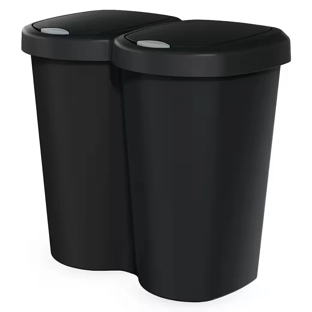 Spetebo Mülleimer Duo 40L schwarz mit Push-Deckel, recycelbar