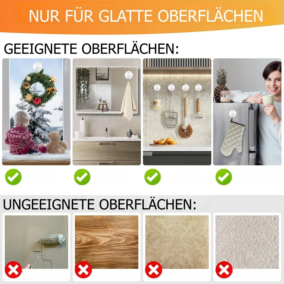 FOUORTUNATE-BEE Saugnapf Handtuchhaken 12er Set Edelstahl ohne Bohren
