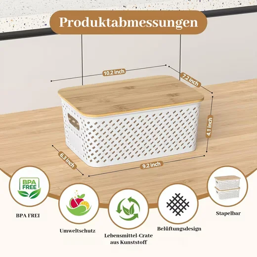 BLINGBIN Aufbewahrungsboxen 6er Set 5L Kunststoff mit Bambusdeckel