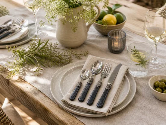 CHIC ANTIQUE Linas Besteck-Set Antique Kohle mit Silberdekor 4-tlg