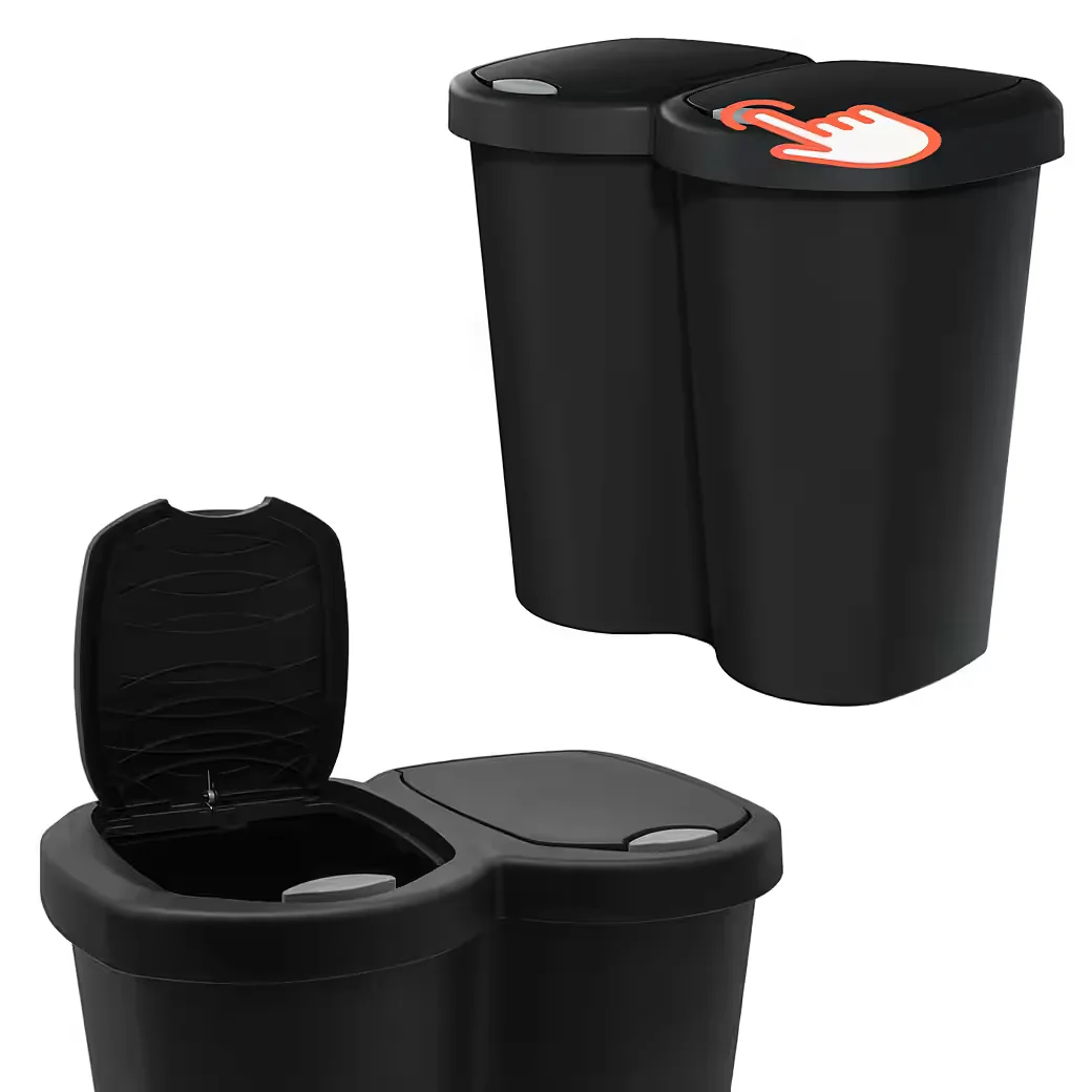Spetebo Mülleimer Duo 40L schwarz mit Push-Deckel, recycelbar