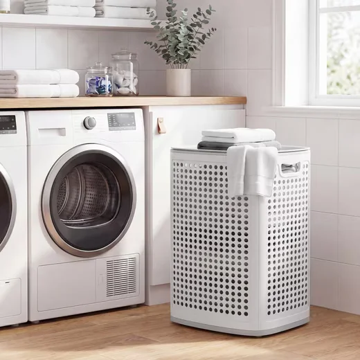SONGMICS Wäschekorb mit Deckel Plastik Wäschesammler Badezimmer