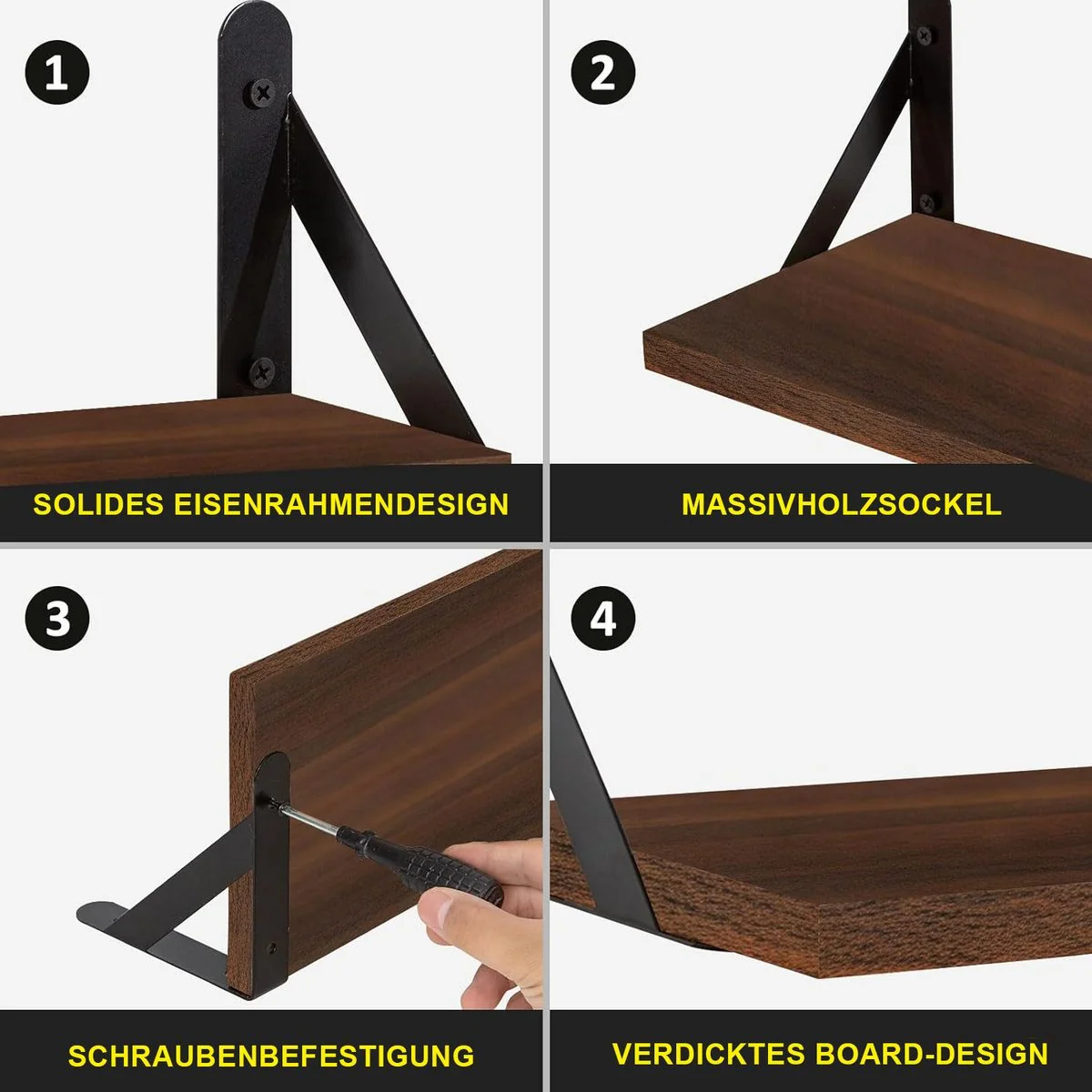OKWISH Wandregal 4er Set aus Holz Schweberegal Bücherregal Hängeregal