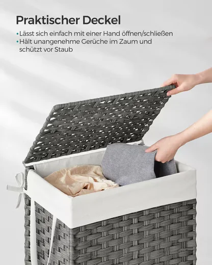 SONGMICS Wäschekorb Synthetik Rattan mit herausnehmbarem Wäschesack