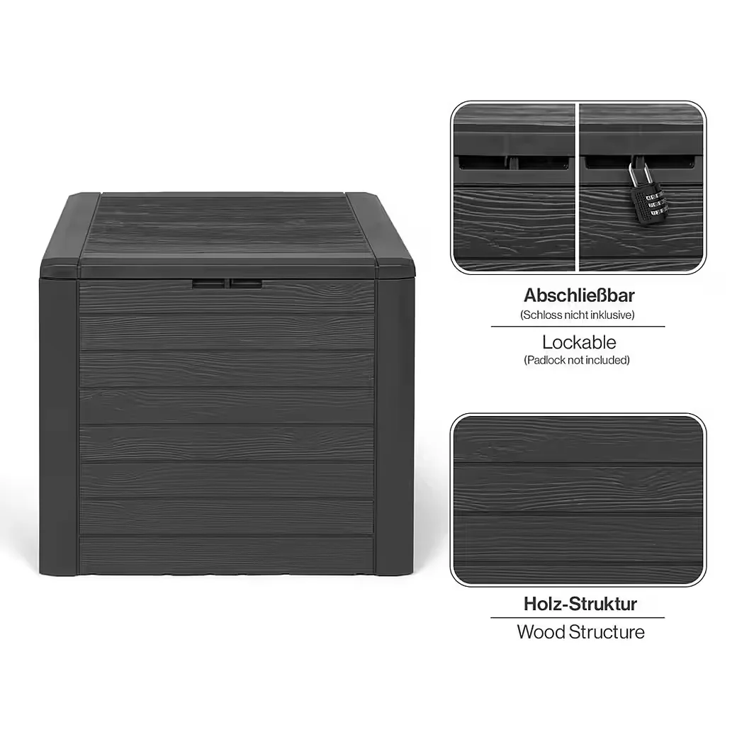 KREHER Kissenbox WOOD 140 L Holzoptik Anthrazit Garten Auflagenbox