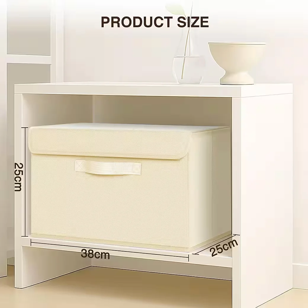 LUXUSKOLLEKTION Faltboxen aus Stoff mit Deckel 2er Set lichtbeige