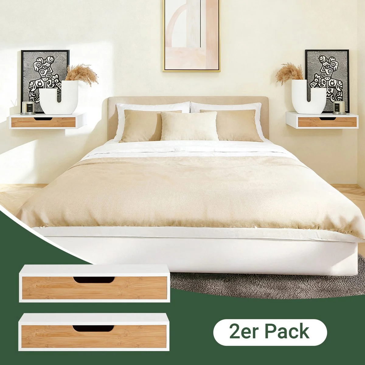 SOBUY Schweberegal 2er Set Wandboard Nachttisch mit Schublade