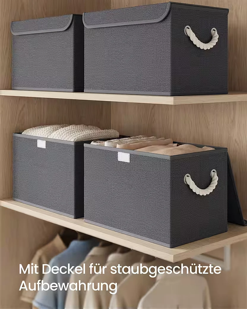 SONGMICS Aufbewahrungsboxen 3er Set mit Deckel, faltbar, Stoffboxen