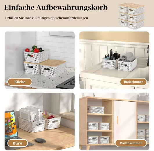 BLINGBIN Aufbewahrungsboxen 6er Set 5L Kunststoff mit Bambusdeckel