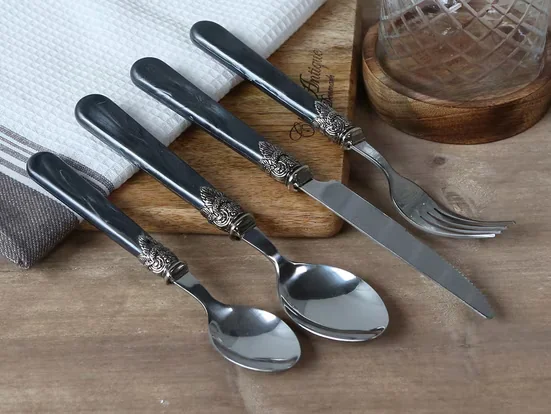CHIC ANTIQUE Linas Besteck-Set Antique Kohle mit Silberdekor 4-tlg