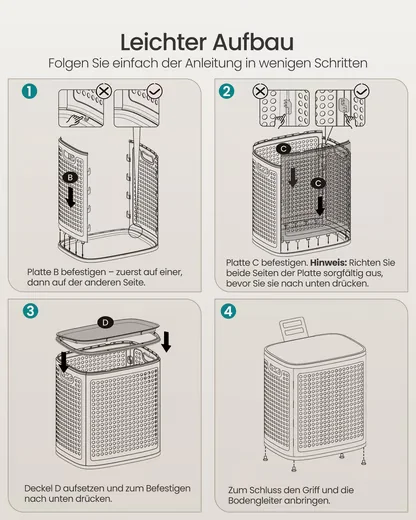 SONGMICS Wäschekorb mit Deckel Plastik Wäschesammler Badezimmer