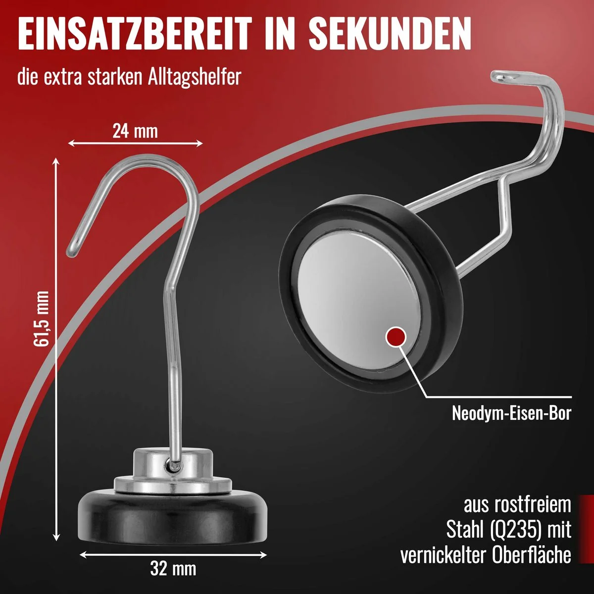 POPPSTAR Neodym Magnethaken extra stark drehbar Kleiderhaken