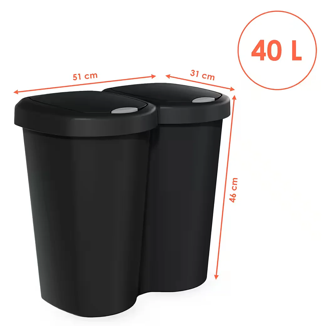 Spetebo Mülleimer Duo 40L schwarz mit Push-Deckel, recycelbar