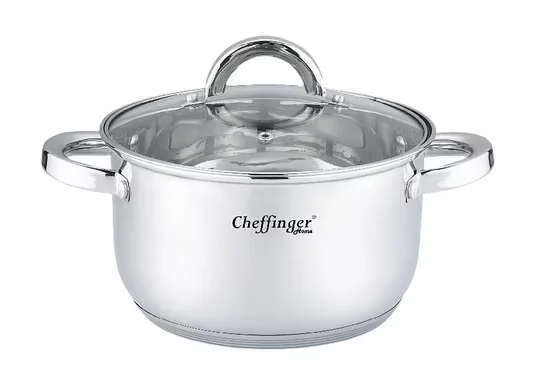 CHEFFINGER Kochtopf 24 cm Edelstahl mit Glasdeckel 6,5 L Induktion