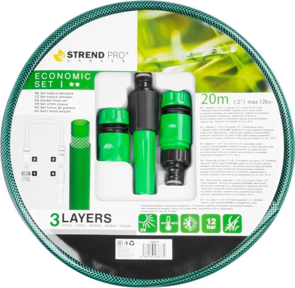 STREND PRO Economic Gartenschlauch 1/2 Zoll 20 m Set Kupplungen Düse