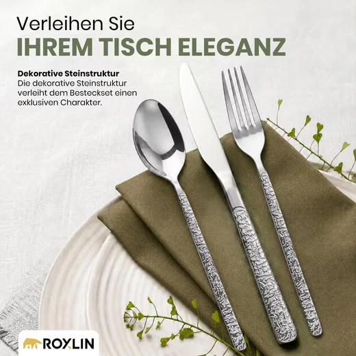 ROXLIN Besteckset 30-tlg Stein-Design Edelstahl Gold Schwarz Silber
