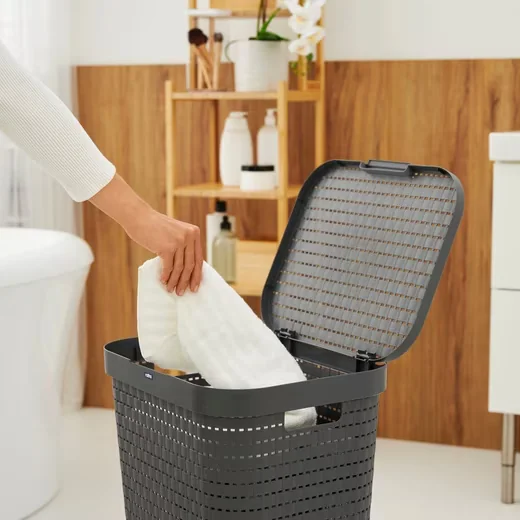 ROTHO Country Wäschekorb 55 l Wäschesammler mit Deckel und Griffen