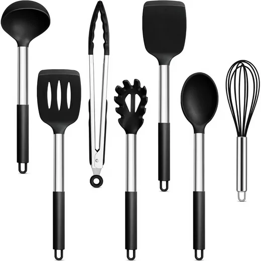 LUXUSKOLLEKTION Kochutensilien Set 7-teilig Silikon Schwarz antihaft