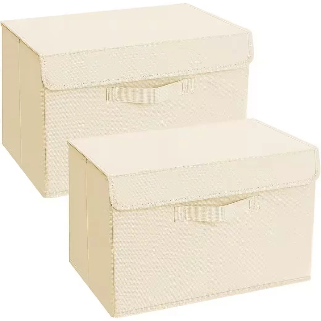 LUXUSKOLLEKTION Faltboxen aus Stoff mit Deckel 2er Set lichtbeige