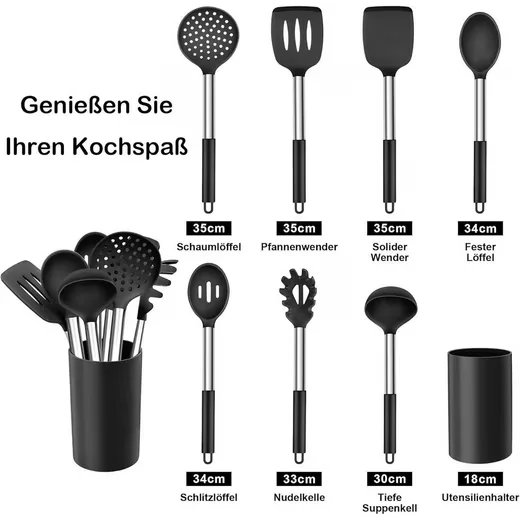 LUXUSKOLLEKTION Kochbesteck Set 8-teilig Silikon Edelstahl Antihaft