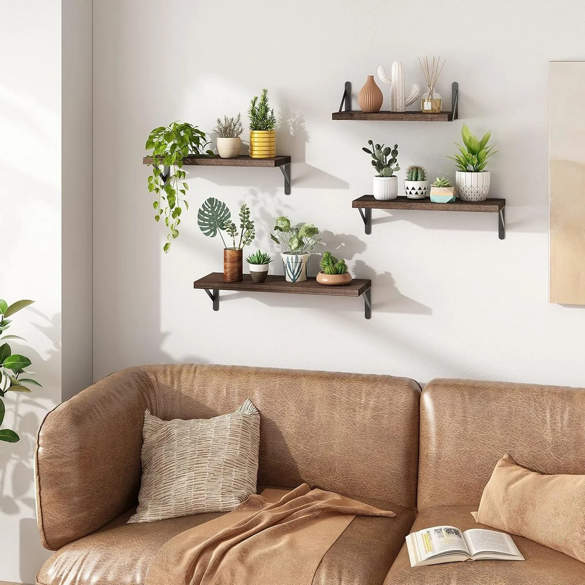 OKWISH Wandregal 4er Set aus Holz Schweberegal Bücherregal Hängeregal