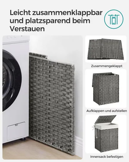 SONGMICS Wäschekorb Synthetik Rattan mit herausnehmbarem Wäschesack