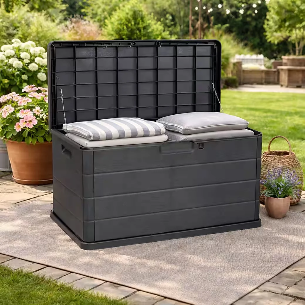 MOJAWO Auflagenbox 170 L Kunststoff Anthrazit Kissenbox Sitzbank