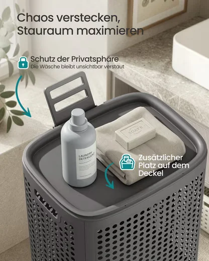 SONGMICS Wäschekorb mit Deckel aus Kunststoff für Bad und Waschküche