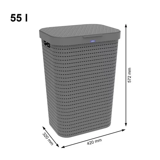 ROTHO Country Wäschekorb 55 l Wäschesammler mit Deckel und Griffen