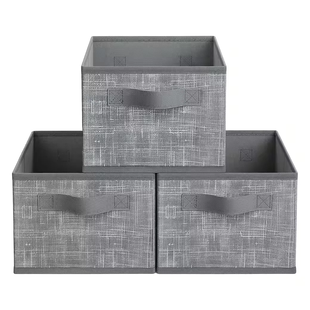 Aufbewahrungsbox 3er Set, Stoffboxen, für Kleiderschrank, 2 Griffe, Etikette