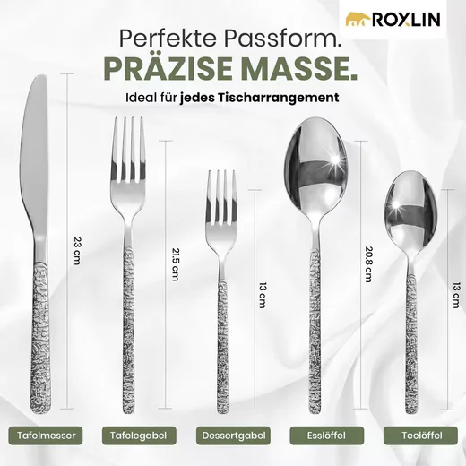 ROXLIN Besteckset 30-tlg Stein-Design Edelstahl Gold Schwarz Silber