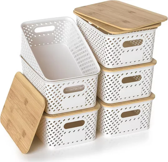 BLINGBIN Aufbewahrungsboxen 6er Set 5L Kunststoff mit Bambusdeckel