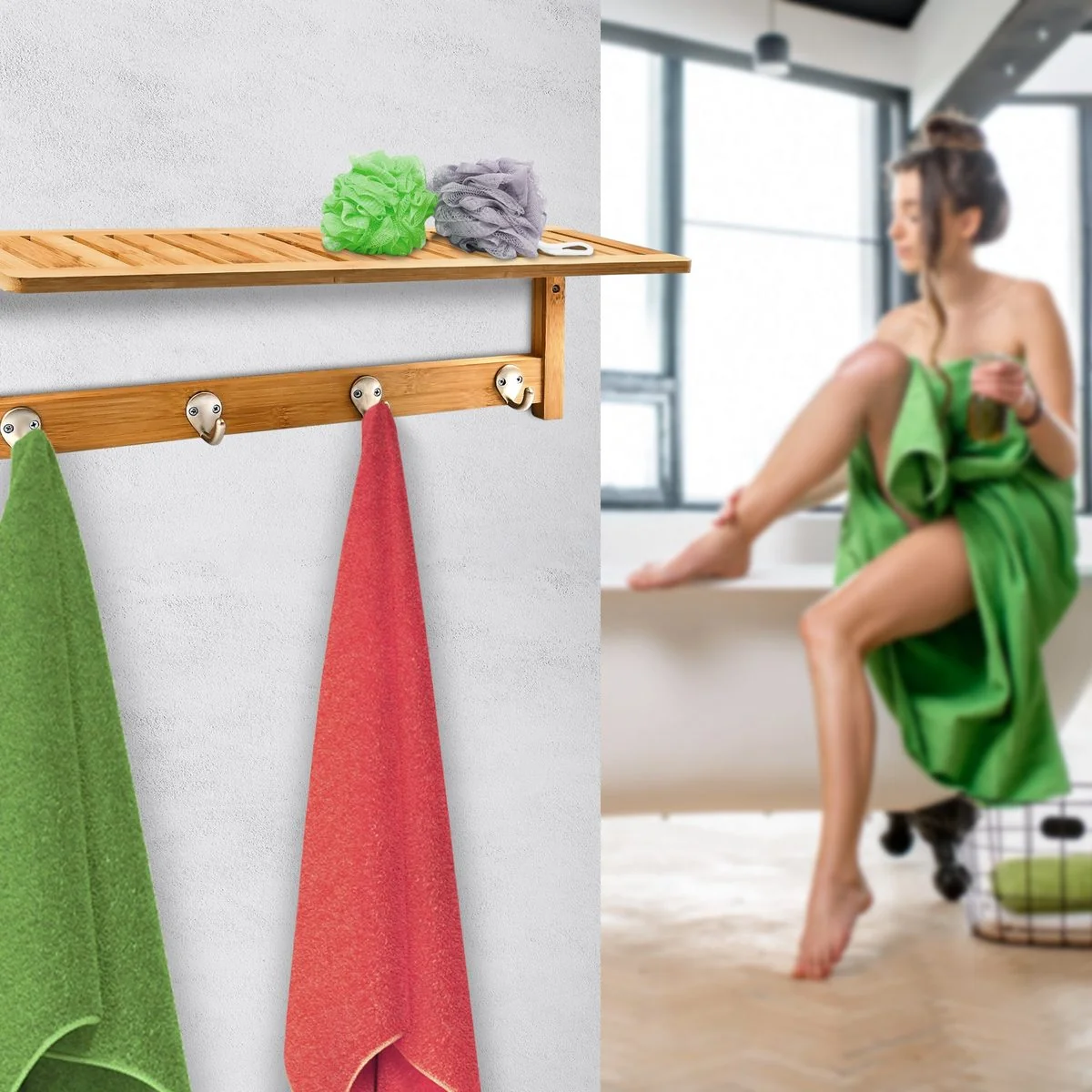 Relaxdays Wandgarderobe Wandregal mit Hakenleiste und Ablage für Flur
