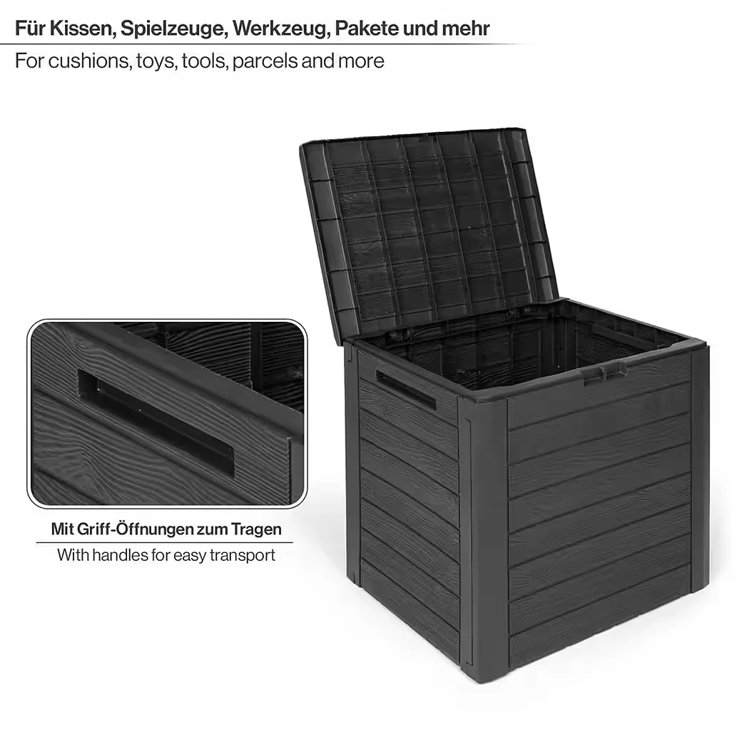 KREHER Kissenbox WOOD 140 L Holzoptik Anthrazit Garten Auflagenbox
