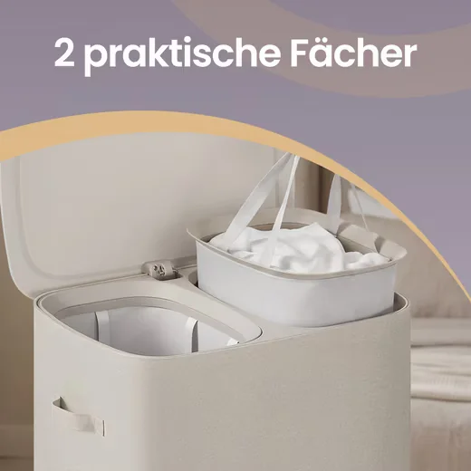 SONGMICS Wäschetruhe mit Deckel, Wäschesammler 2 Fächer, tragbar