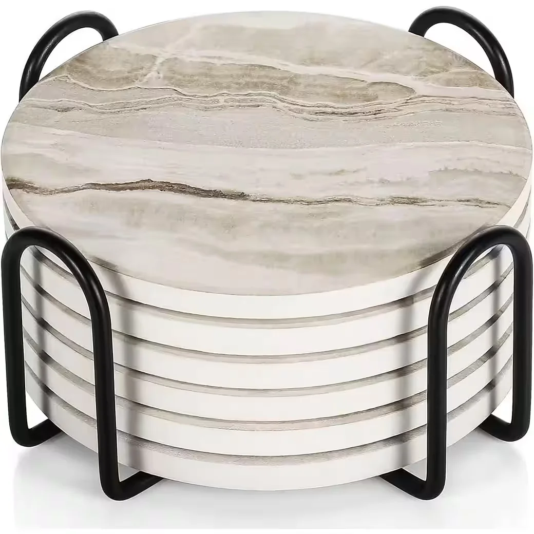 LUXUSKOLLEKTION Glasuntersetzer Marmor 6er Set Korkhalter absorbierend