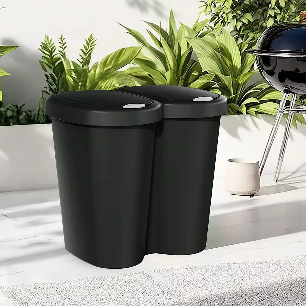 Spetebo Mülleimer Duo 40L schwarz mit Push-Deckel, recycelbar