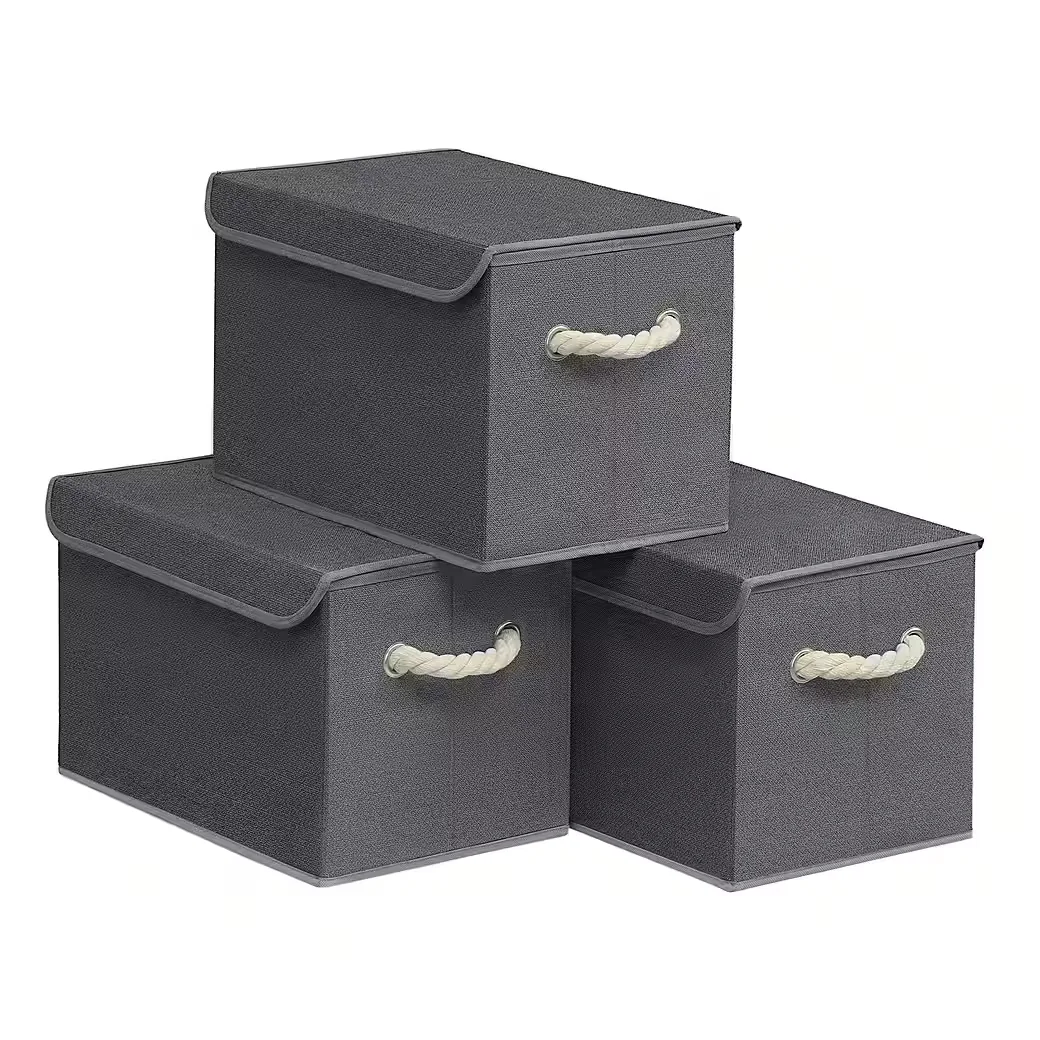 SONGMICS Aufbewahrungsboxen 3er Set mit Deckel, faltbar, Stoffboxen