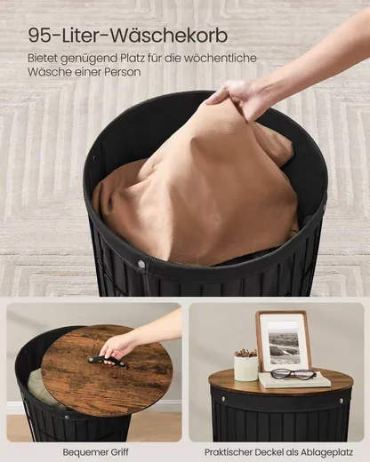 SONGMICS Wäschekorb 95 L 46x46x61 cm für Waschküche, Schlafzimmer