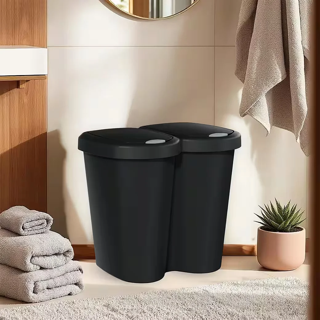 Spetebo Mülleimer Duo 40L schwarz mit Push-Deckel, recycelbar