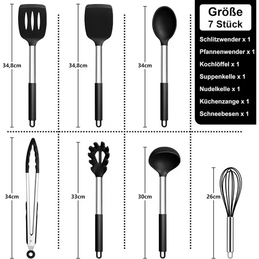 LUXUSKOLLEKTION Kochutensilien Set 7-teilig Silikon Schwarz antihaft