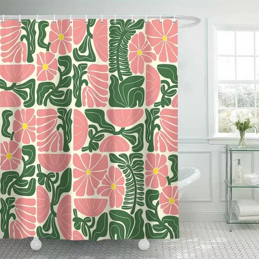 COONOOR Boho Duschvorhang mit abstraktem buntem Blumenmuster