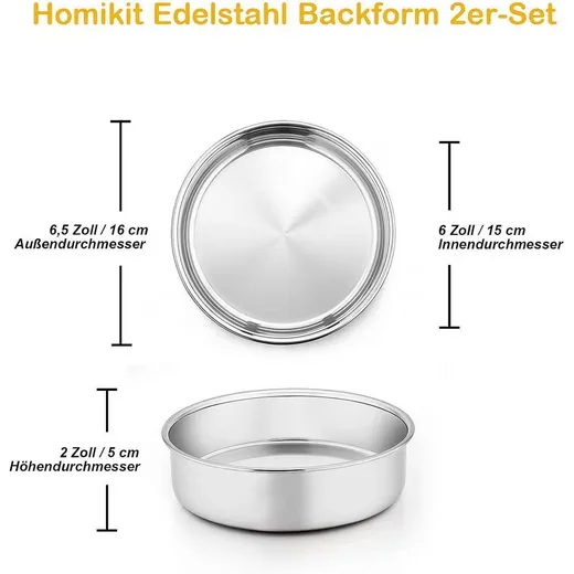 HOMIKIT Backformen Set rund 16 cm 2er aus Edelstahl Kuchenform