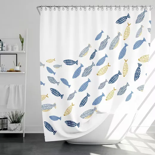 FOUORTUNATE-BEE Duschvorhang Fischschwarm mit Ringen für Dusche
