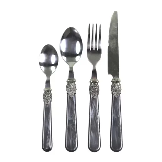 CHIC ANTIQUE Linas Besteck-Set Antique Kohle mit Silberdekor 4-tlg