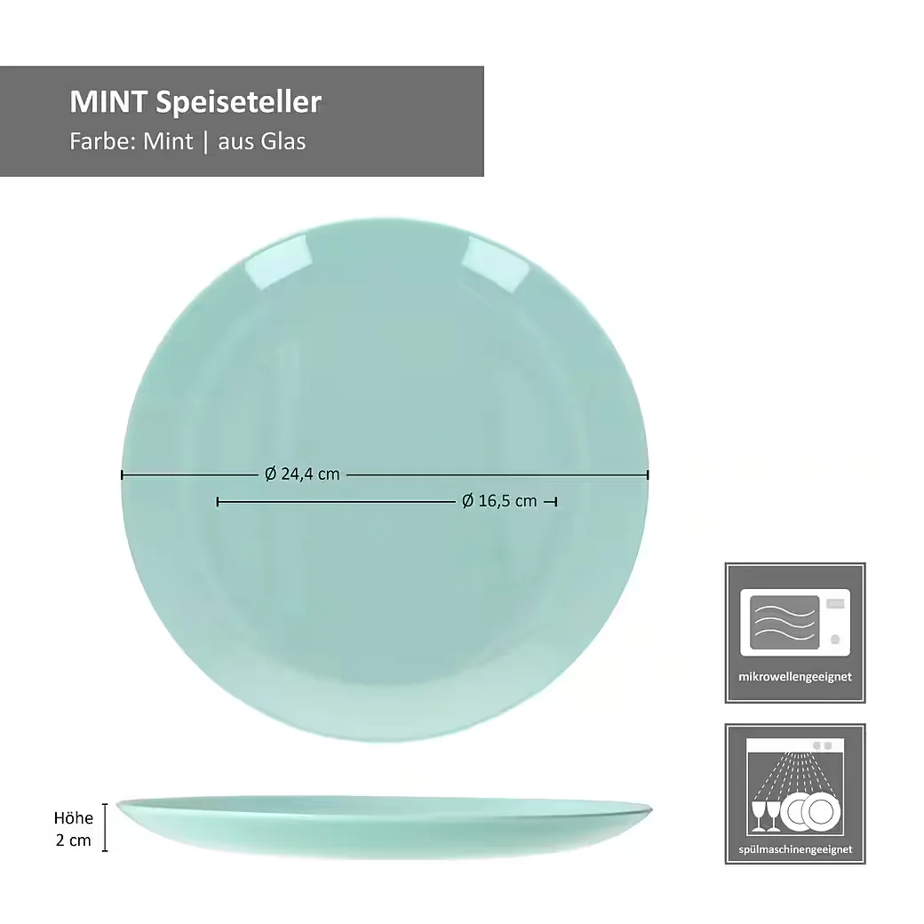 MamboCat Speiseteller 6er Set Mint flach Glas 24,4 cm