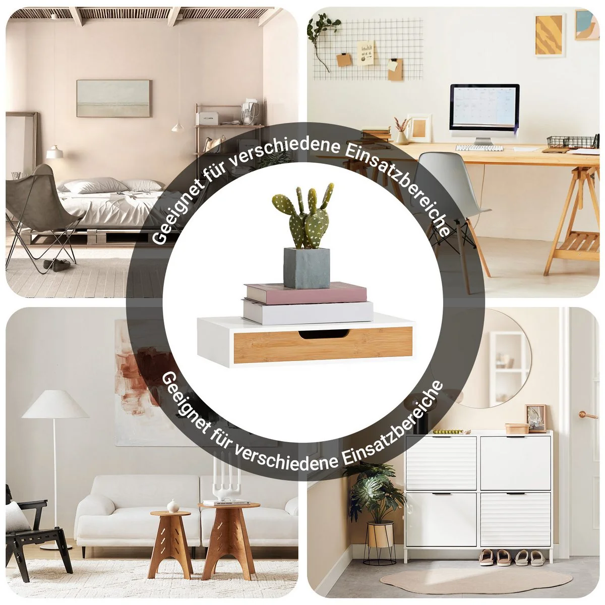 SOBUY Schweberegal 2er Set Wandboard Nachttisch mit Schublade