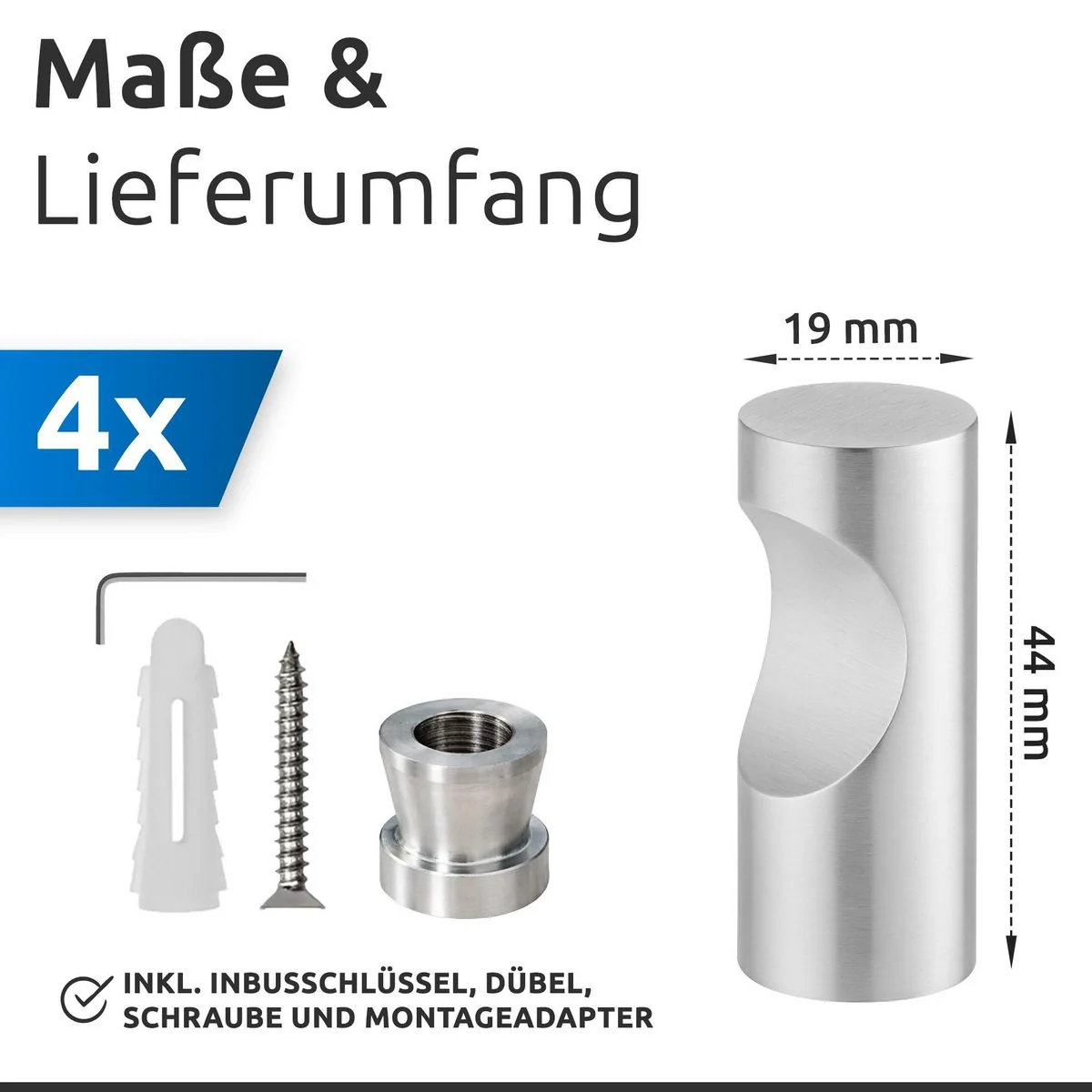 ECENCE Wandhaken 4 Stück Handtuchhaken zum Bohren gebürstet für Bad
