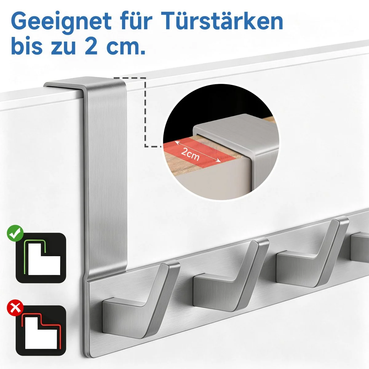 OSTWOLKE Türhaken Türgarderobe zum Einhängen mit 6 Haken ohne Bohren