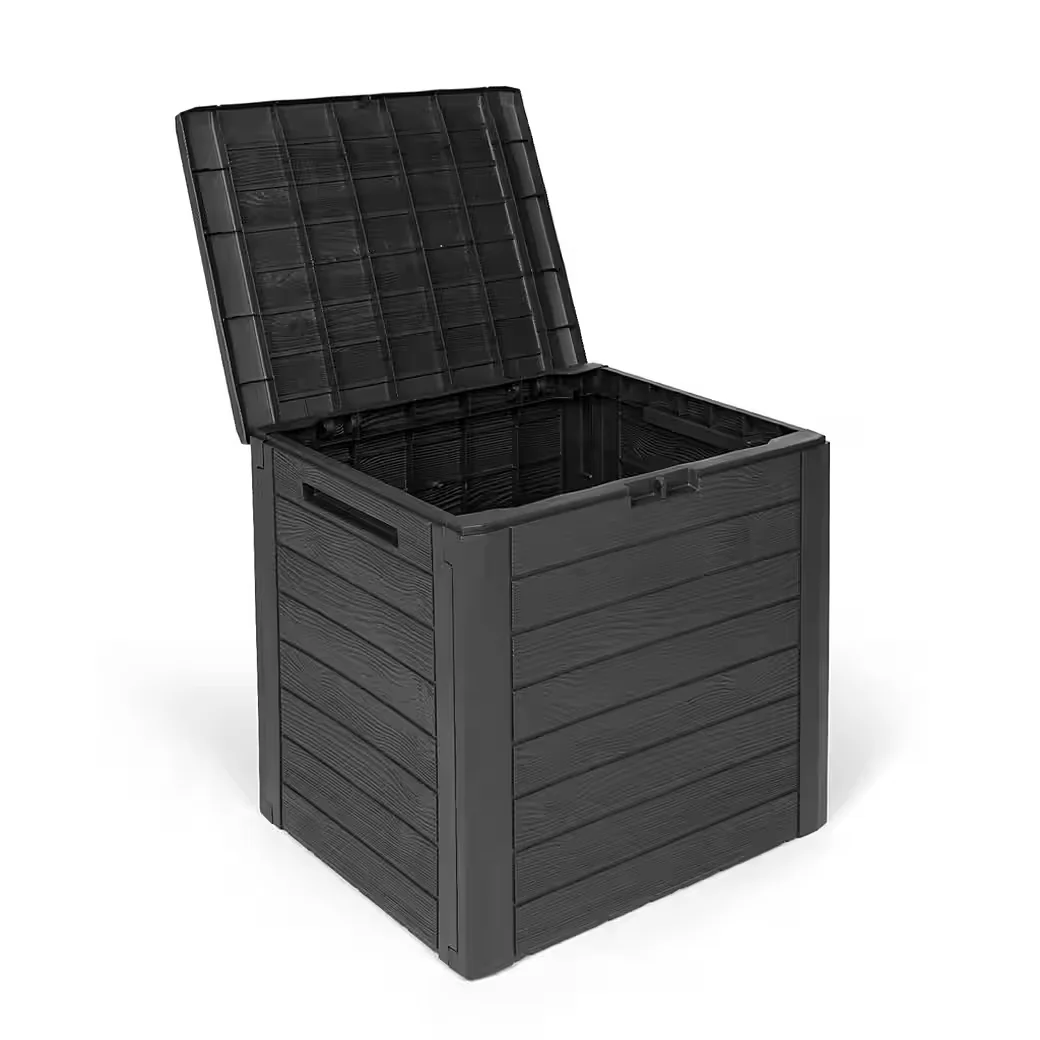 KREHER Kissenbox WOOD 140 L Holzoptik Anthrazit Garten Auflagenbox